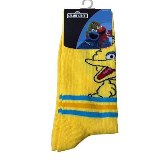 Big Bird Yellow Graphic Crew Socks Fun Novelty Cartoon Mens One Size - Picture 1 of 3
